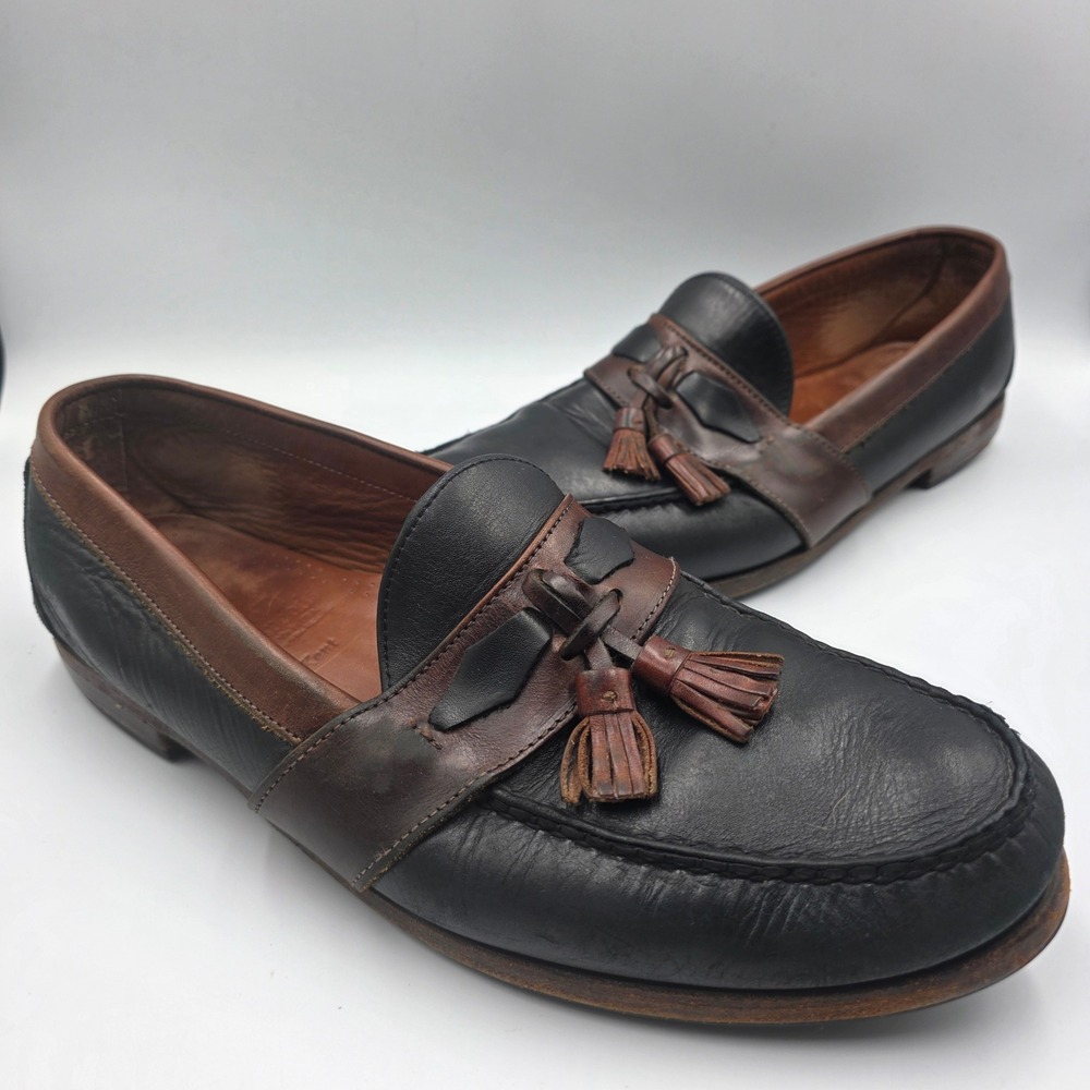 Allen Edmonds Kent Mens 13 D Black Brown Two Tone Leather Tassel Loafers 44001